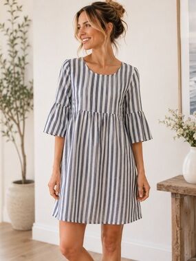 Mia Minx Striped Empire Waist Cotton Dress | Boho Cottagecore Mini